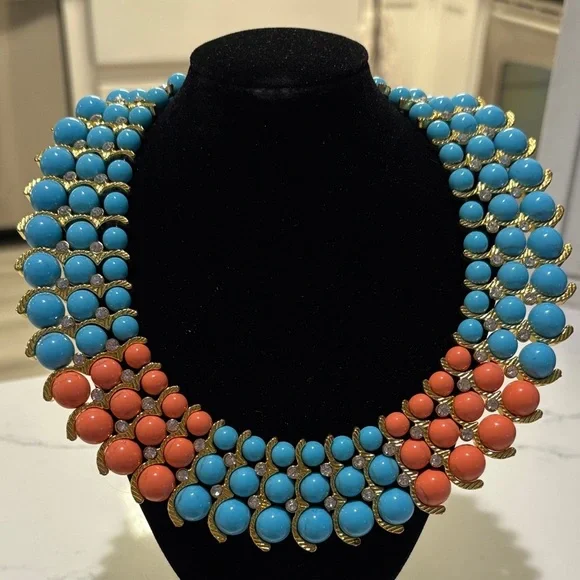 Elegant Blue and Orange Beaded Necklace Costume - Picture 2 of 4